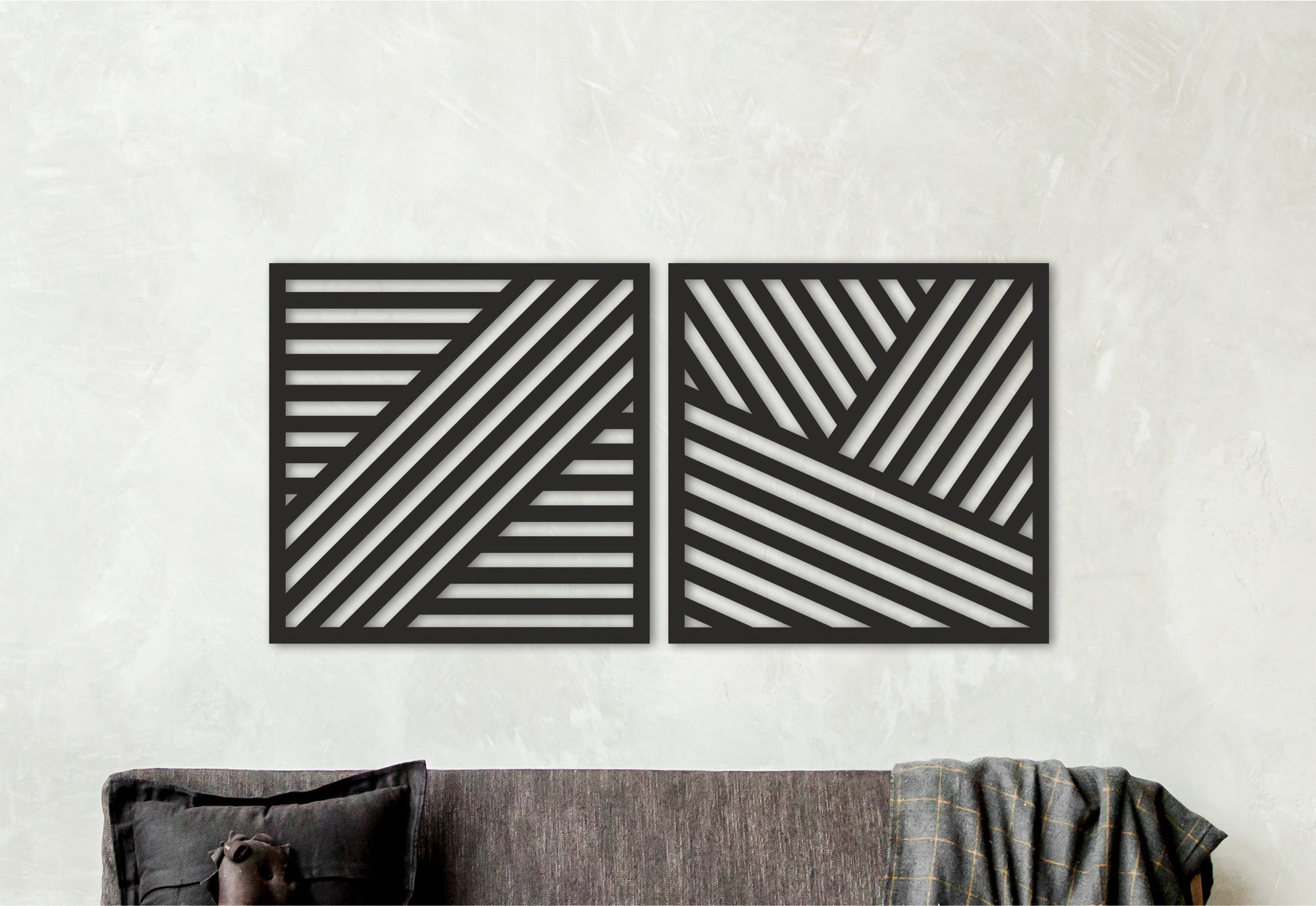 Large Abstract Wall Art,Modern Wood decor, Set of 2 panels,Geometric decor