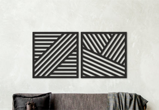 Large Abstract Wall Art,Modern Wood decor, Set of 2 panels,Geometric decor