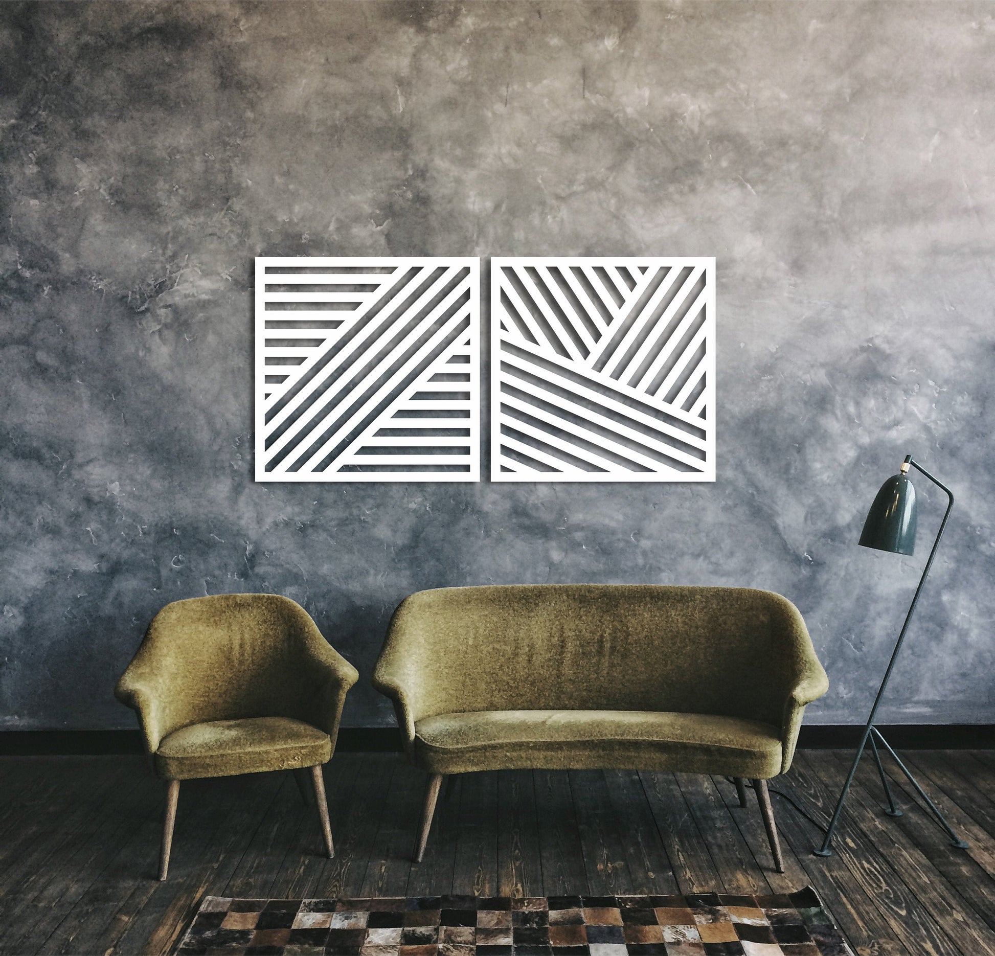 Large Abstract Wall Art,Modern Wood decor, Set of 2 panels,Geometric decor