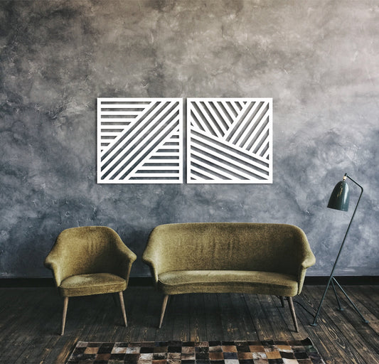 Large Abstract Wall Art,Modern Wood decor, Set of 2 panels,Geometric decor