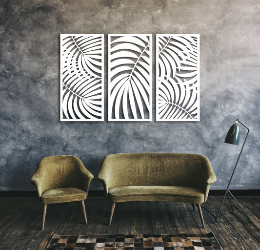 Palm leaves set, Wooden wall art, 3 panels set, Tropical wall decor, Palm leaf panels, Set of 3 panels, Tropical decotarions