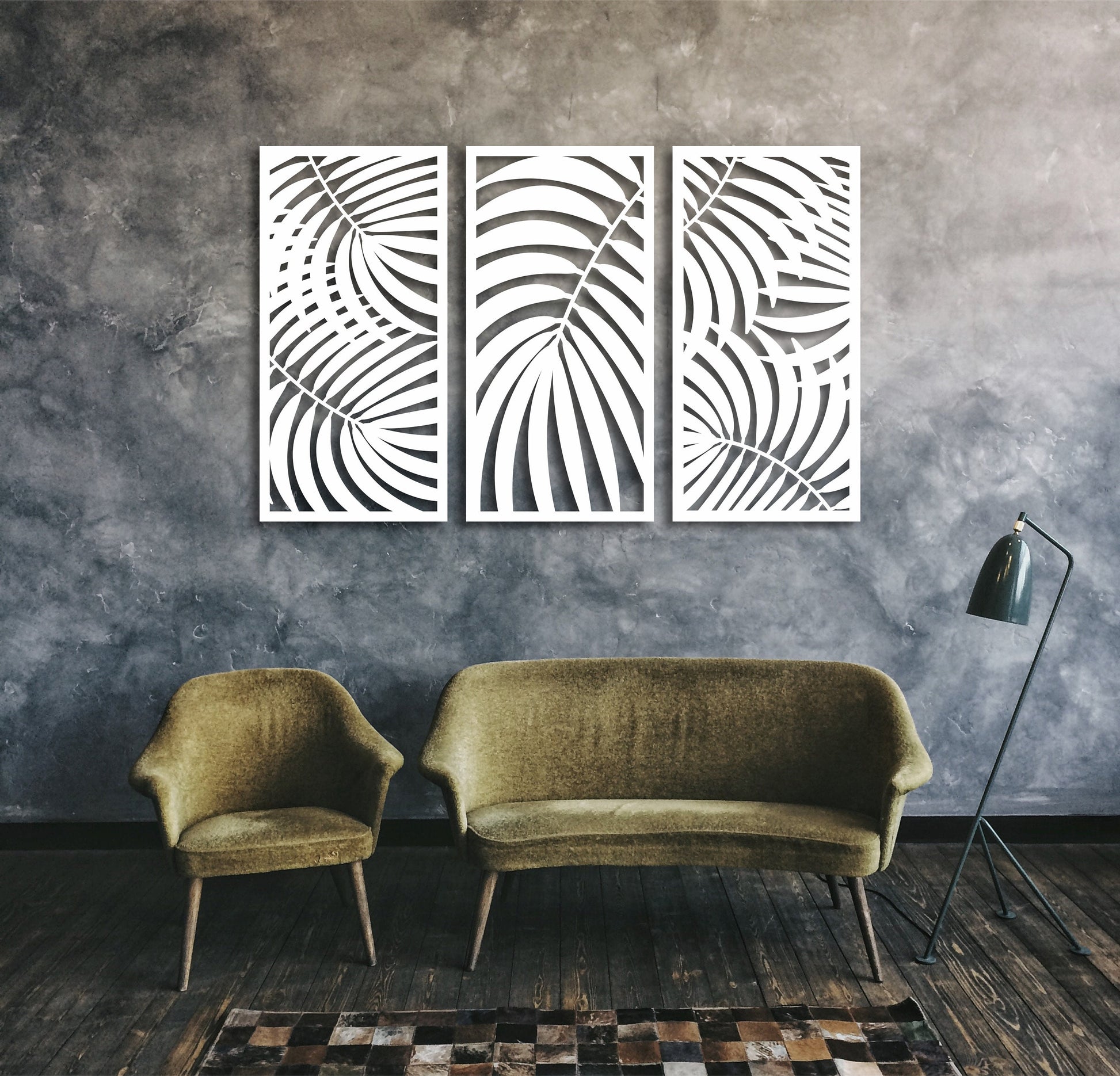 Palm leaf wall art, tryptic wall art, three piece wall art, palm leaf art, modern coastal art, beach cottage decor, palm leaves wall decor