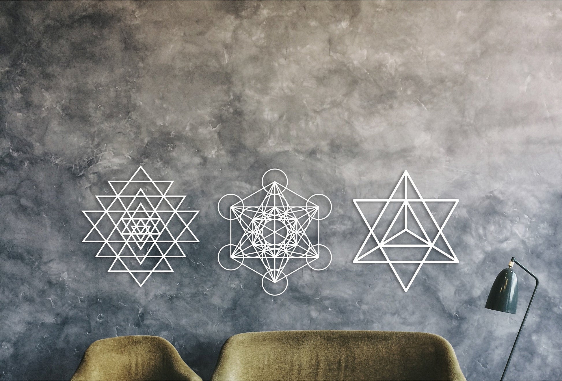 3 piece wall art set, merkaba wall art, metatron wall art, sri yantra art, tryptic wall art, triptych wood wall art, wooden unique decor