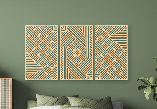 Panels wall decor, Wooden wall art,Moroccan decor,Geometric wall art,Modern wall art,3 panels set