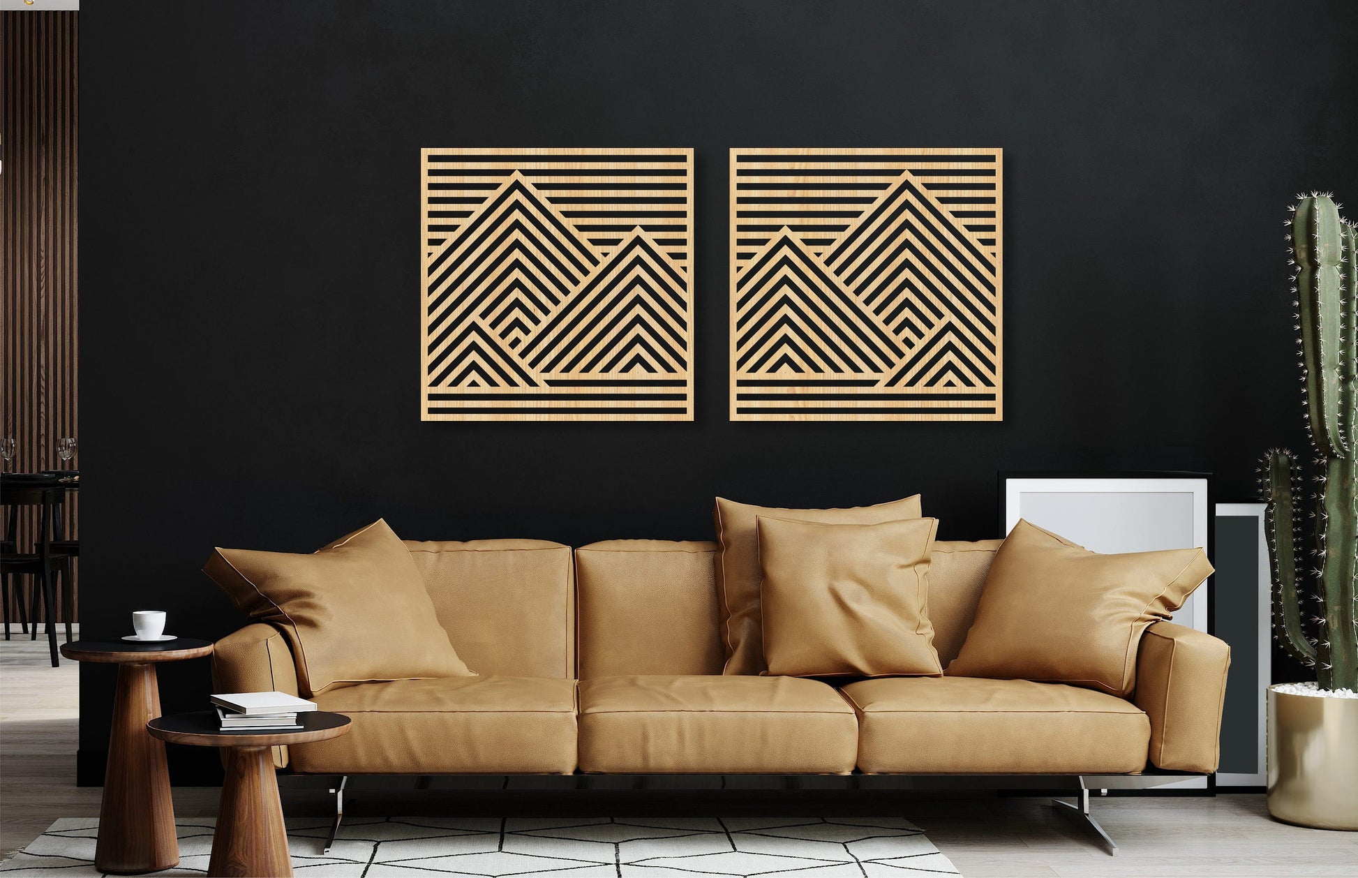 Mountain panel set, Geometric wall art, Wooden wall decor, Mountains decorations, Set of 2 panels