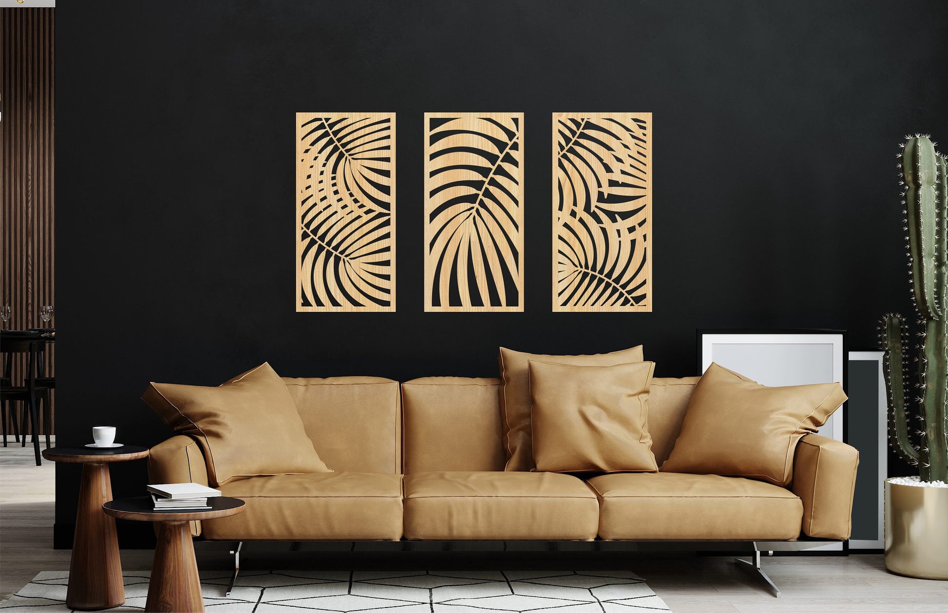 Palm leaves set, Wooden wall art, 3 panels set, Tropical wall decor, Palm leaf panels, Set of 3 panels, Tropical decotarions