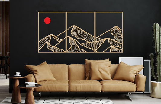 Tryptic wall art, wooden mountain art, mountain wall art wood, wood panel wall art, wood wall panel, 3 piece wall art, large wood wall art