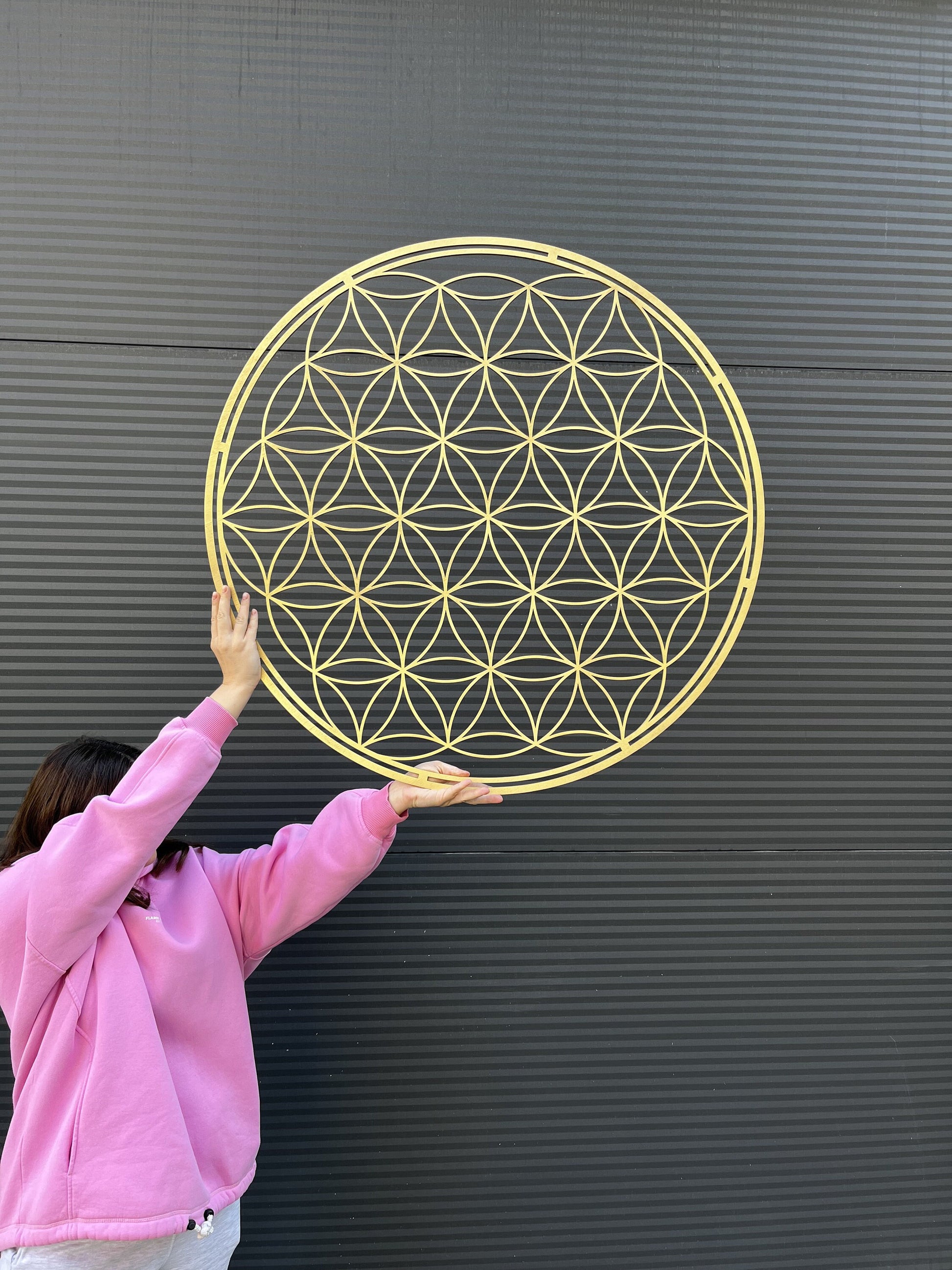 Flower of life wall art, chakra wall hanging, sacred geometry decor, gold wall art large, aura wall art, woodsy decor