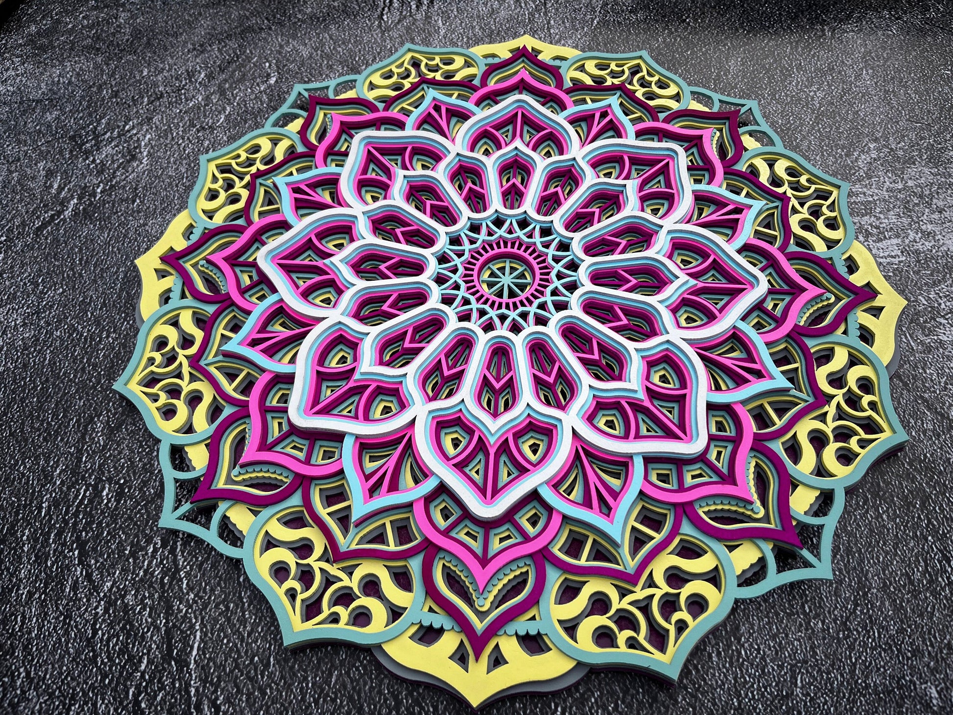 Colorful mandala wall art, layered flower mandala art, wooden mandala, relaxing wall art, 3d wall art, over the bed decor, yoga gifts