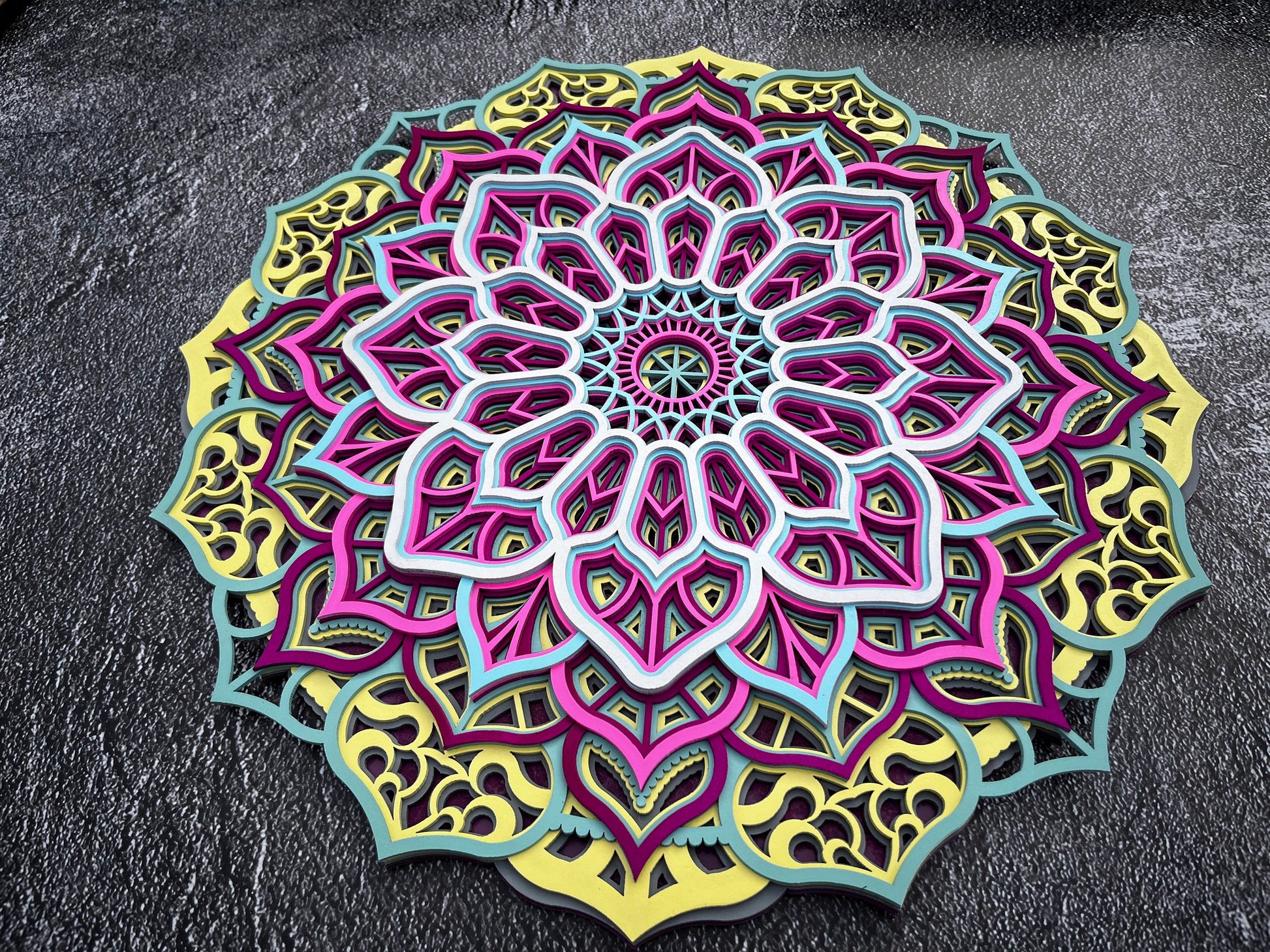 3d mandala wall art, colorful flower mandala decor, layered mandala, housewarming gift, yoga decor, mothers day gift, zen wall art