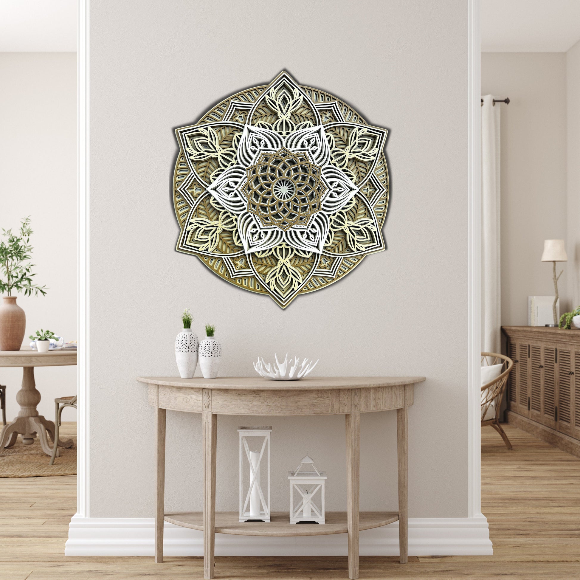 3D layered mandala wall art, lotus wall decor, mandala wall hanging, wooden mandala, therapy office decor, father's day gift