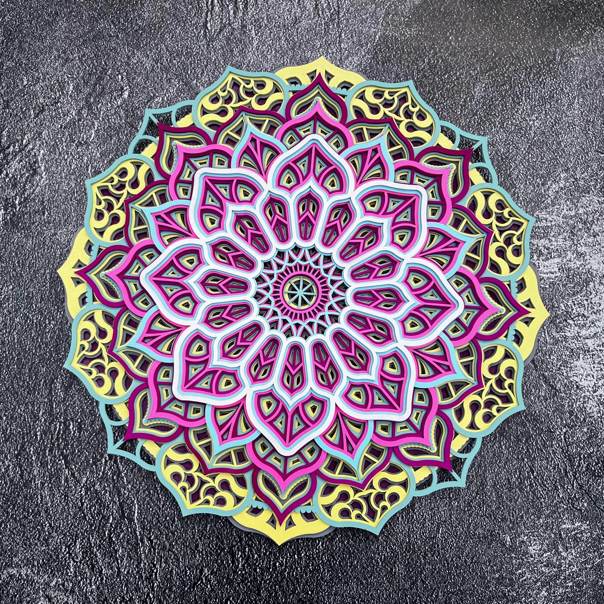 Layered flower mandala, 3d wooden mandala, 3d flower ornament, over the bed decor, round wall art, colorful wall art, fathers day gift