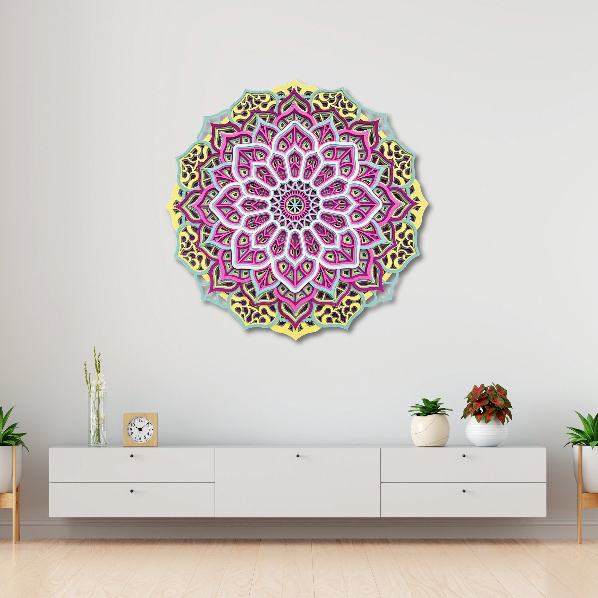 Colorful mandala wall art, layered flower mandala art, wooden mandala, relaxing wall art, 3d wall art, over the bed decor, yoga gifts