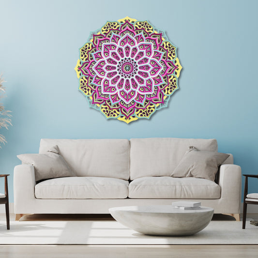 Colorful mandala wall art, layered flower mandala art, wooden mandala, relaxing wall art, 3d wall art, over the bed decor, yoga gifts