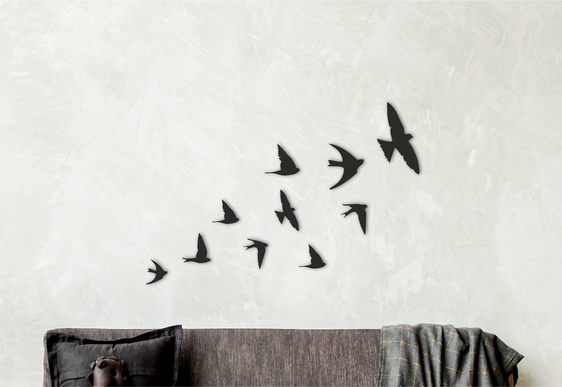 Flock of 10 birds wood wall art, birds in flight decor, wooden bird art, backyard decor, wall decor over the bed