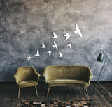 Flock of 10 birds wood wall art, birds in flight decor, wooden bird art, backyard decor, wall decor over the bed
