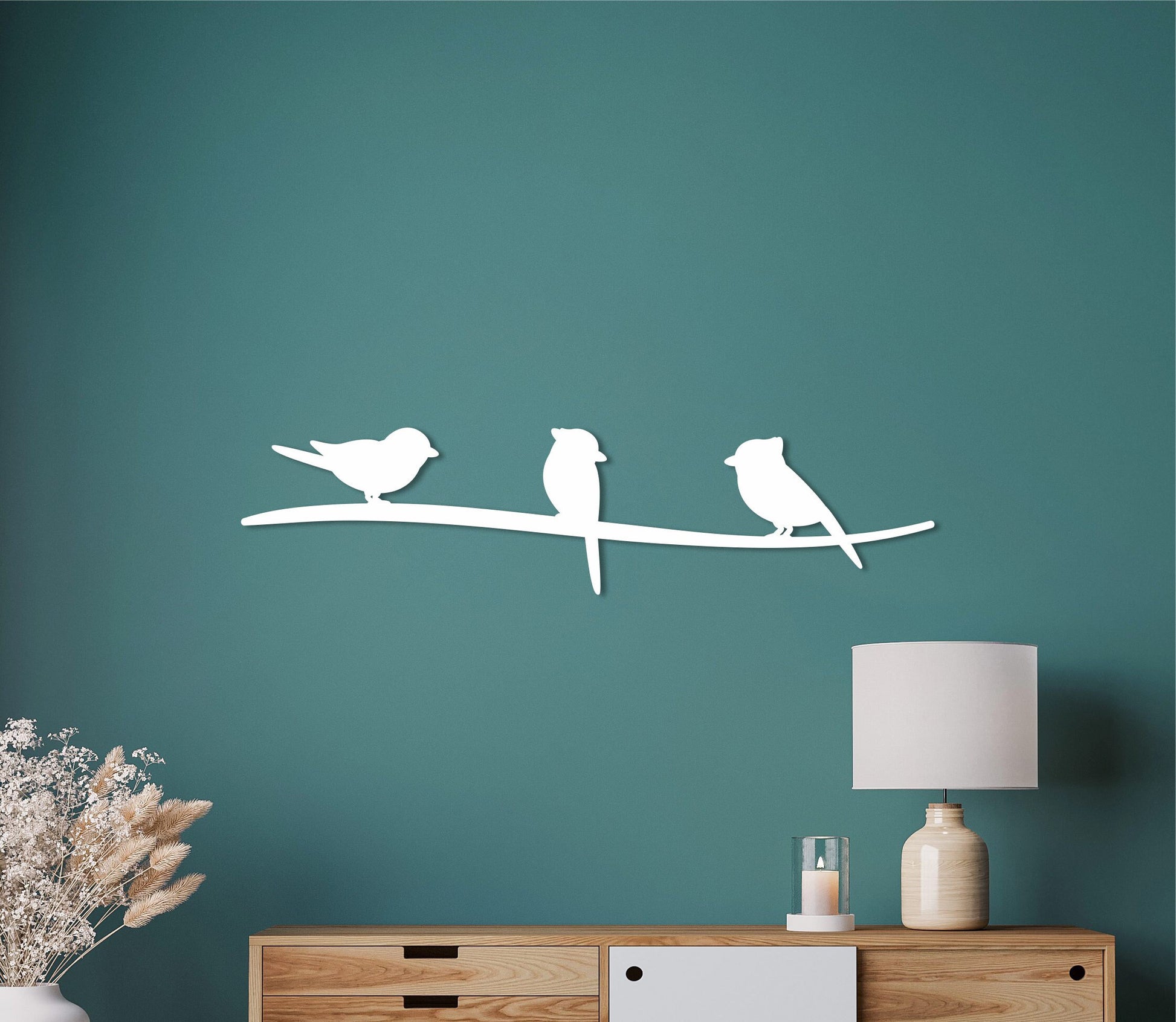 Three little birds, birds on a wire art, bird on a wire, wooden bird, wall decor over the bed, home decor, small birds, birds on a branch