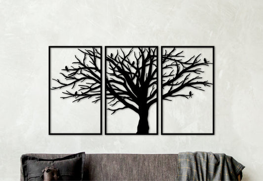 Tryptic wall art, three piece wall art, wooden tree wall art, wooden wall art tree, woodsy decor, triptych wall art, tree wood wall decor