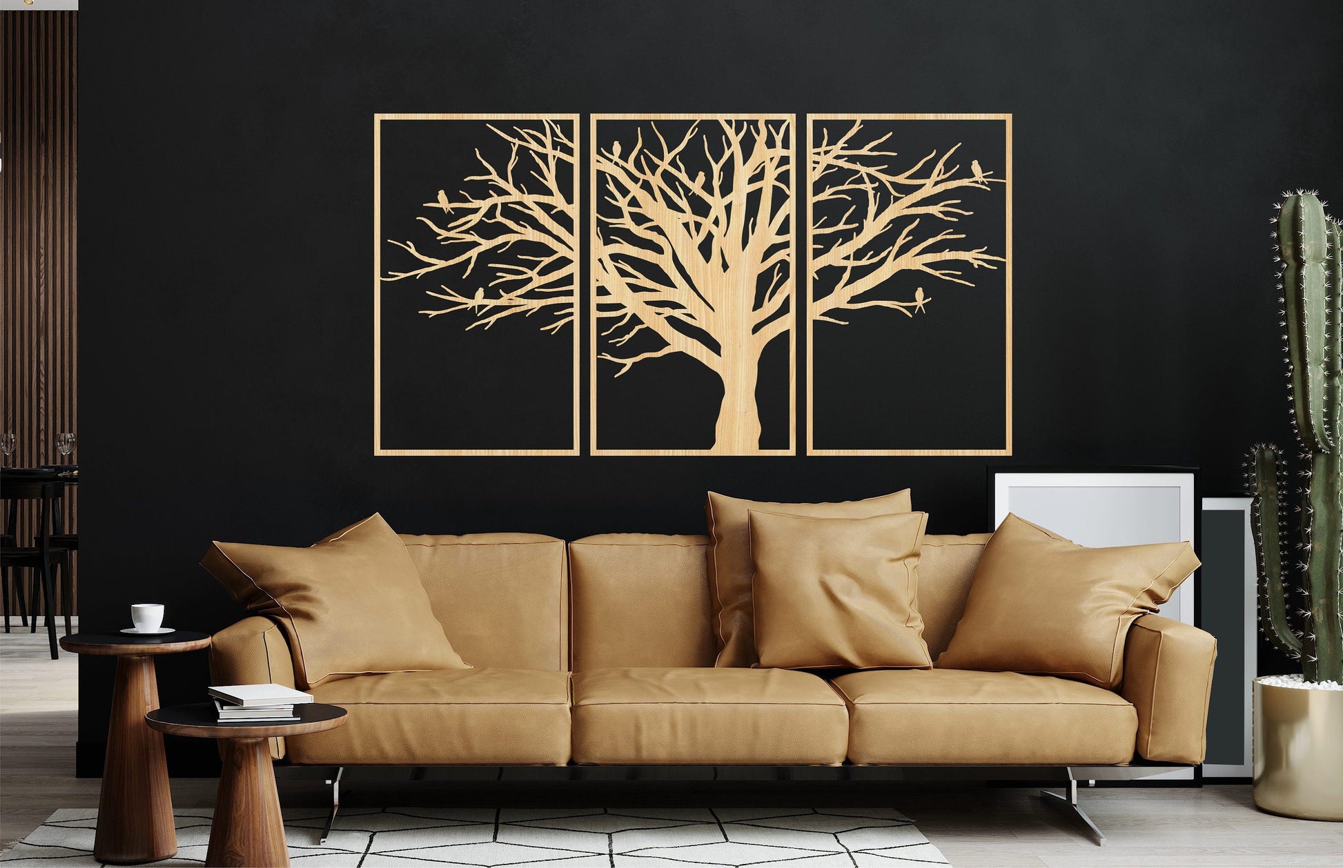 Tryptic wall art, three piece wall art, wooden tree wall art, wooden wall art tree, woodsy decor, triptych wall art, tree wood wall decor