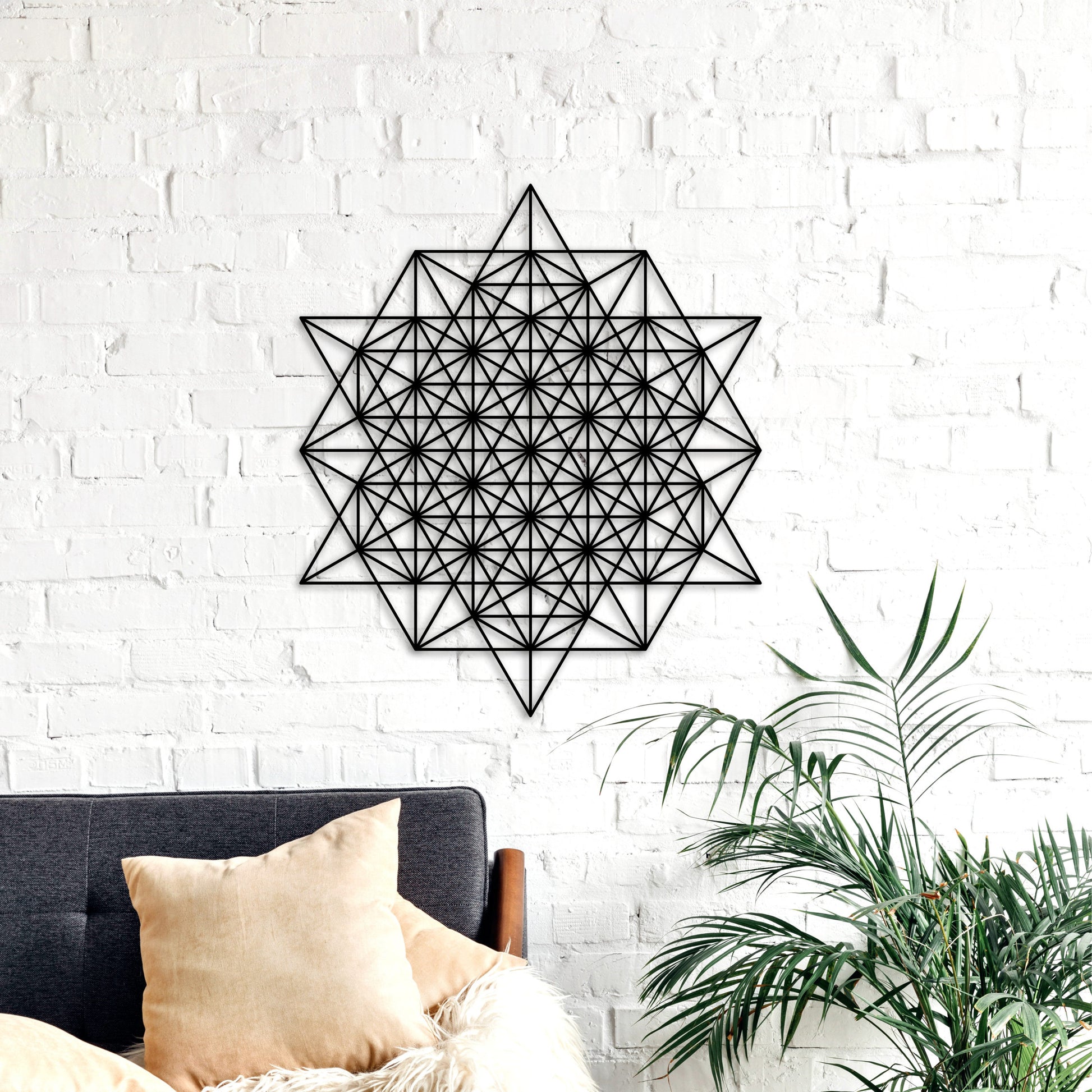 64 tetrahedron wall art, grid of life wood decor, tetrahedron, sacred geometry art, yoga studio decor, geometric wood art, wooden large art