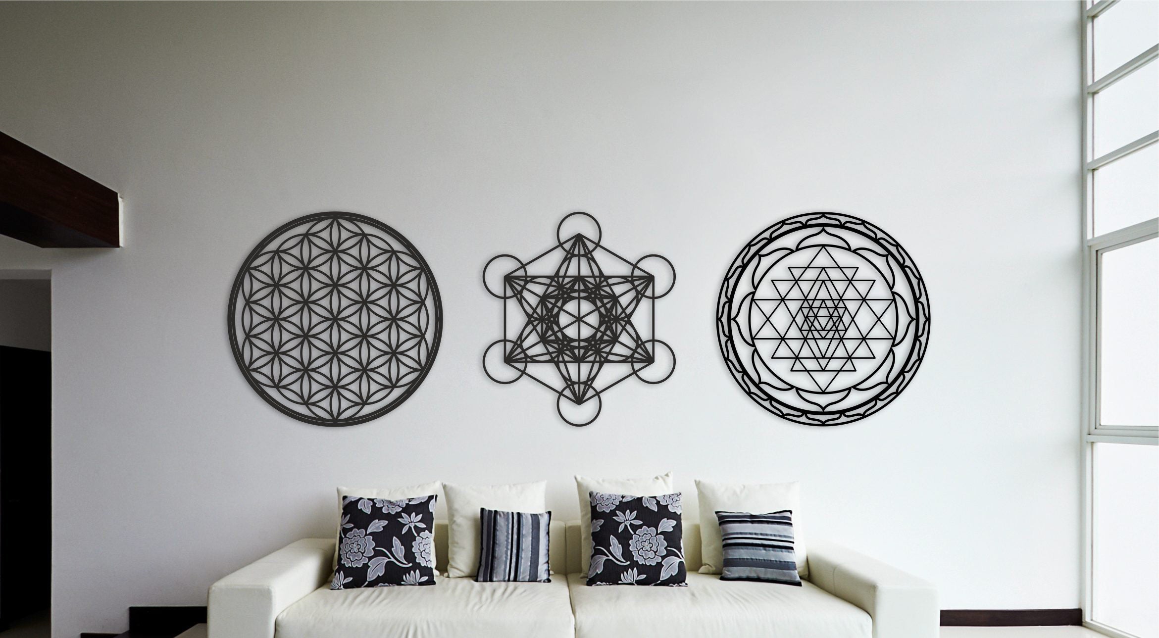 Sacred Geometry Art, Set Of 2 Prints, Sri Yantra, Flower of Life, Yoga Art, Meditation Décor, Living Room Decor, order Bedroom Wall Art, Zen Art