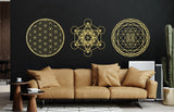 Sacred geometry wall art set, LARGE wall decor, Sri Yantra, Metatron cube, Flower of life, Yoga wall art, Wooden decorations, High vibration