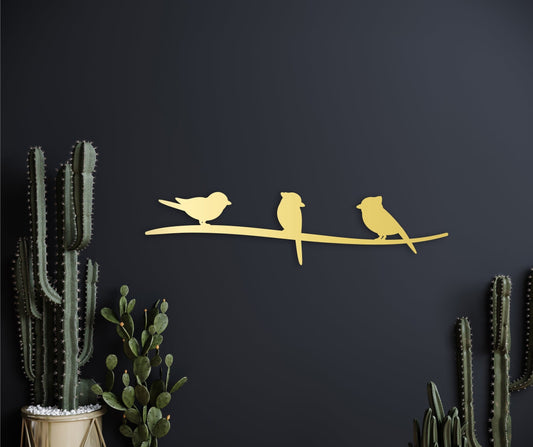 Three little birds, birds on a wire art, bird on a wire, wooden bird, wall decor over the bed, home decor, small birds, birds on a branch