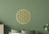 Flower of life wall art, chakra wall hanging, sacred geometry decor, gold wall art large, aura wall art, woodsy decor
