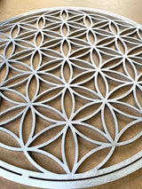 Flower of life wall art, chakra wall hanging, sacred geometry decor, gold wall art large, aura wall art, woodsy decor