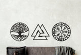 Viking decorations set, tree of life wooden, valknut decor, vegvisir, norse decor, wooden tree wall art, viking art symbols, circular art
