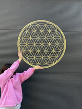 Flower of life wall art, chakra wall hanging, sacred geometry decor, gold wall art large, aura wall art, woodsy decor